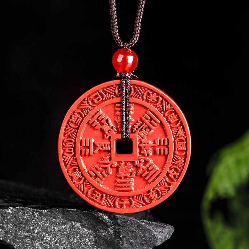 Nimara Ritual Natural Cinnabar Mountain Ghosts Spend Money Bagua Design Blessing Necklace Pendant