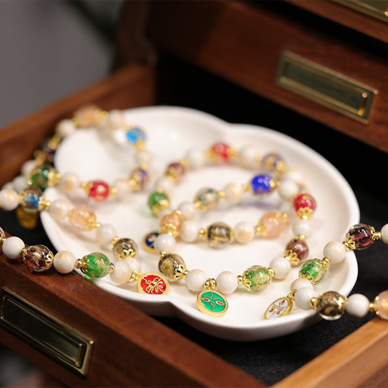 Nimara Ritual Tibetan Five God Of Wealth Fortune Liuli Glass Bead Incense Ash Porcelain Bead Charm Bracelet