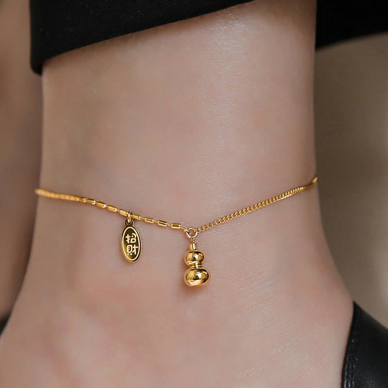 Nimara Ritual 18k Gold Plated Copper Lucky Gourd Design Wealth Buckle Anklet