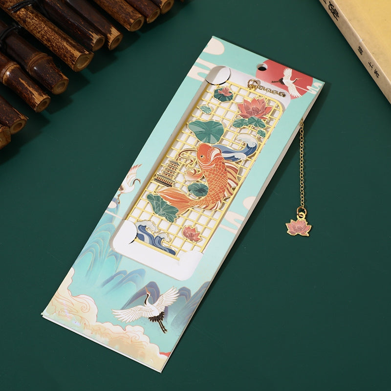 Nimara Ritual Elk Koi Fish Crane Nine Tailed Fox Metal Brass Hollow Bookmark