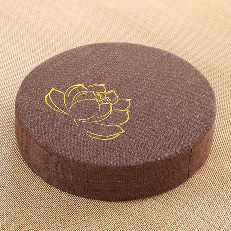 Nimara Ritual Lotus Embroidery Cotton Linen Meditation Seat Cushion