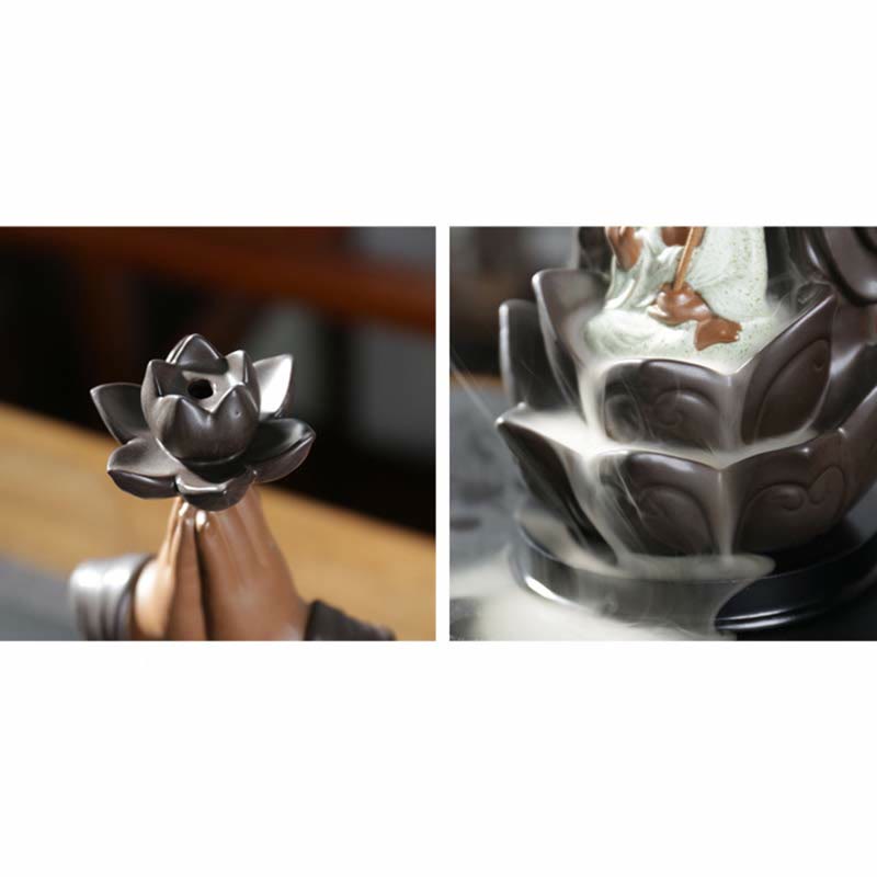 Nimara Ritual Buddha Avalokitesvara Chenrezig Ksitigarbha Ceramic Lotus Blessing Backflow Incense Burner