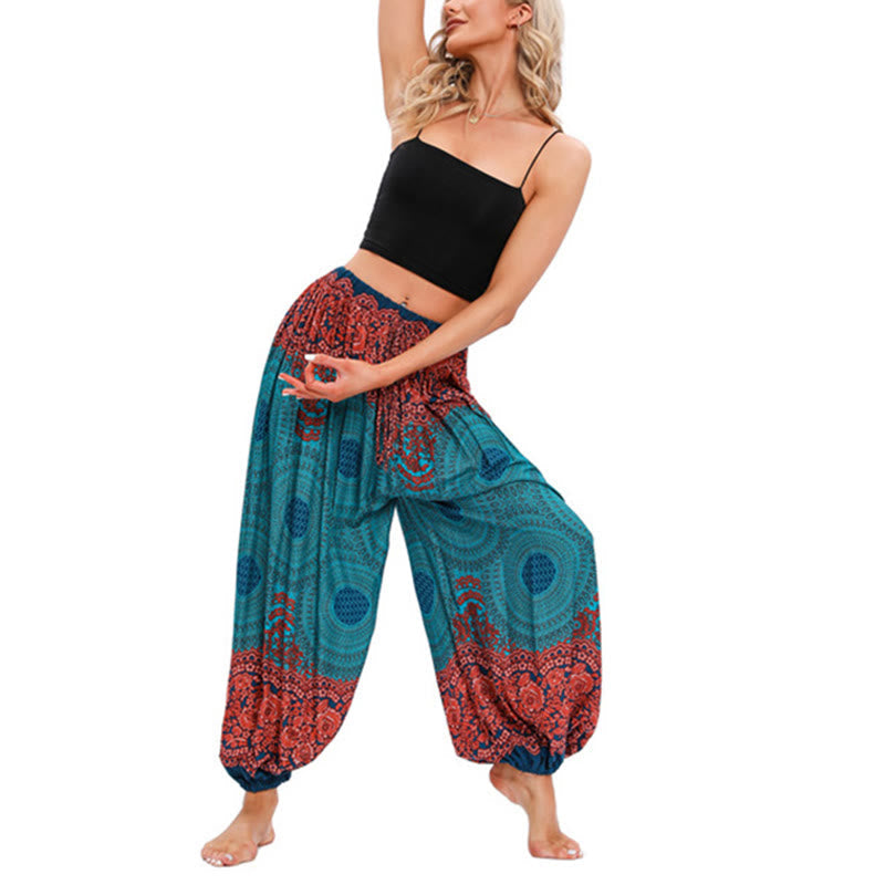 Nimara Ritual Loose Circle-shaped Flowers Pattern Harem Trousers Women's Yoga Pants