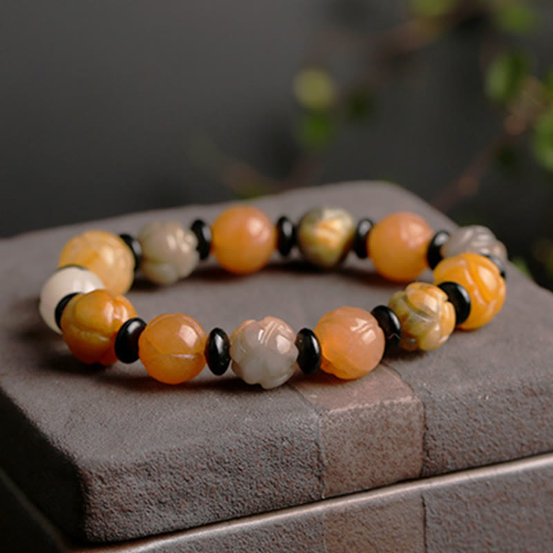 Nimara Ritual Golden Silk Jade Lotus Wealth Luck Bracelet