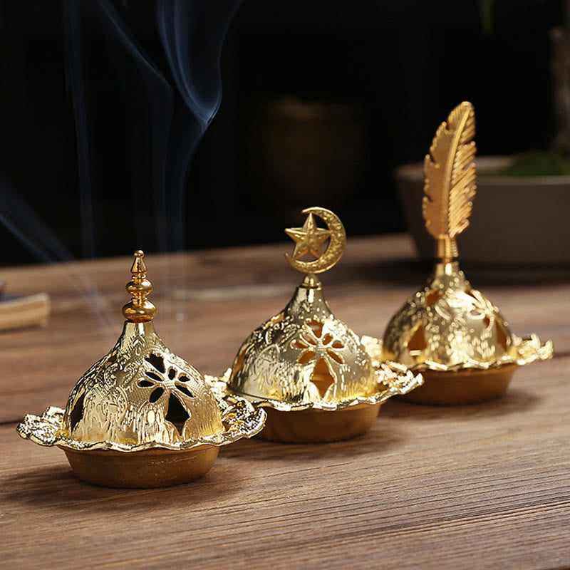 Nimara Ritual Gold Gourd Star Feather Spiritual Meditation Mini Alloy Metal Incense Burner