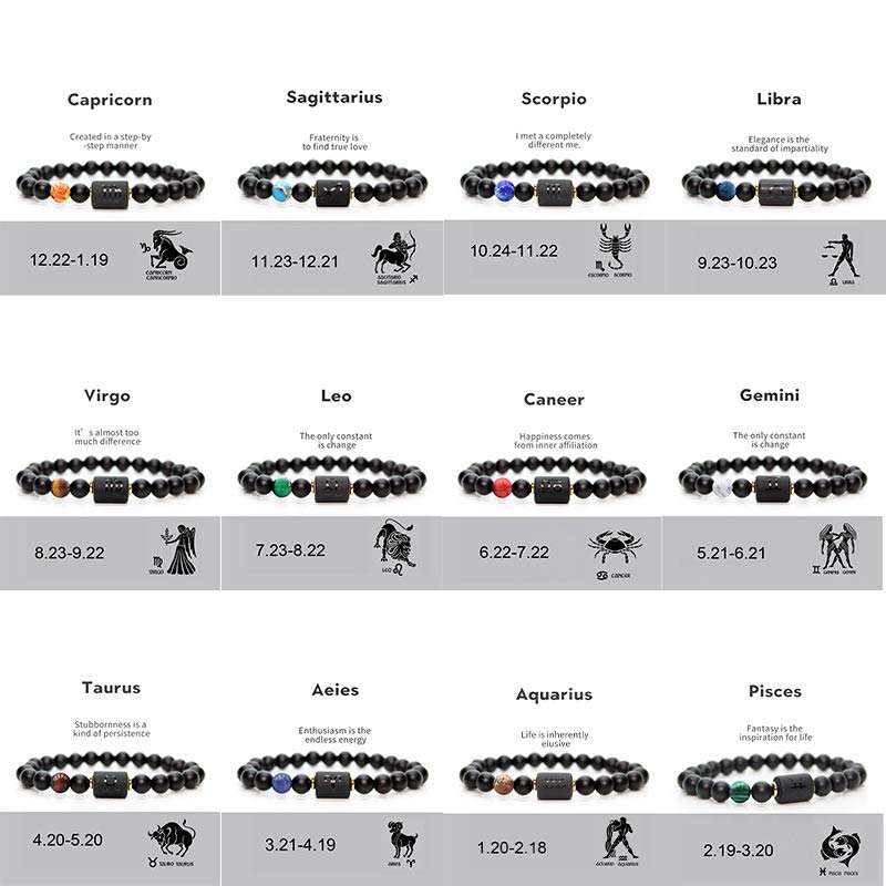 Nimara Ritual 12 Constellations of the Zodiac Black Onyx Adjustable Bracelet