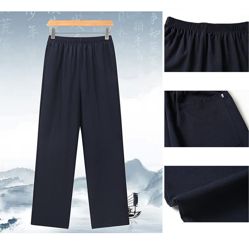 Nimara Ritual Fu Character Chinese Knotting Embroidery Tang Suit Traditional Short Sleeve Top Pants Clothing Men's Set