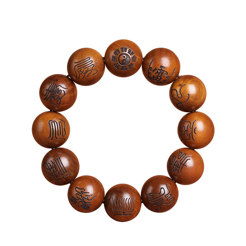 Nimara Ritual Lightning Struck Jujube Wood Yin Yang Bagua Taoist Taboo Scripture Symbol Engraved Luck Bracelet
