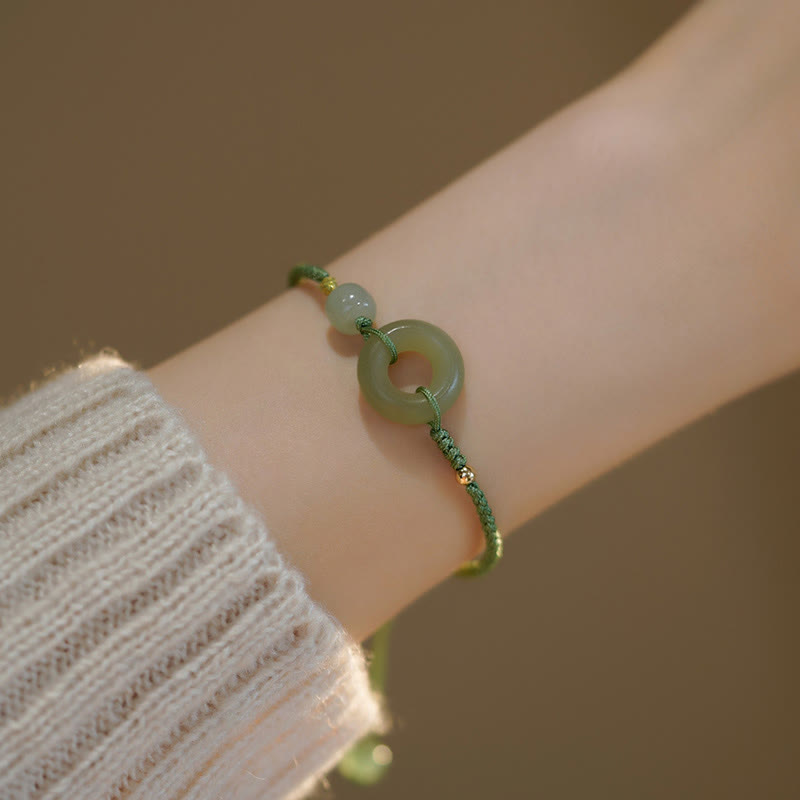 Nimara Ritual Lotus Jade Peace Buckle Bead Luck Happiness Charm String Bracelet