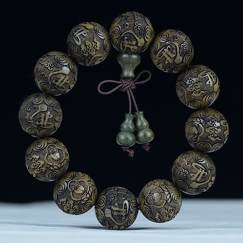 Nimara Ritual Chinese Zodiac Rosewood Ebony Copper Coin PiXiu Carved Warmth Bracelet