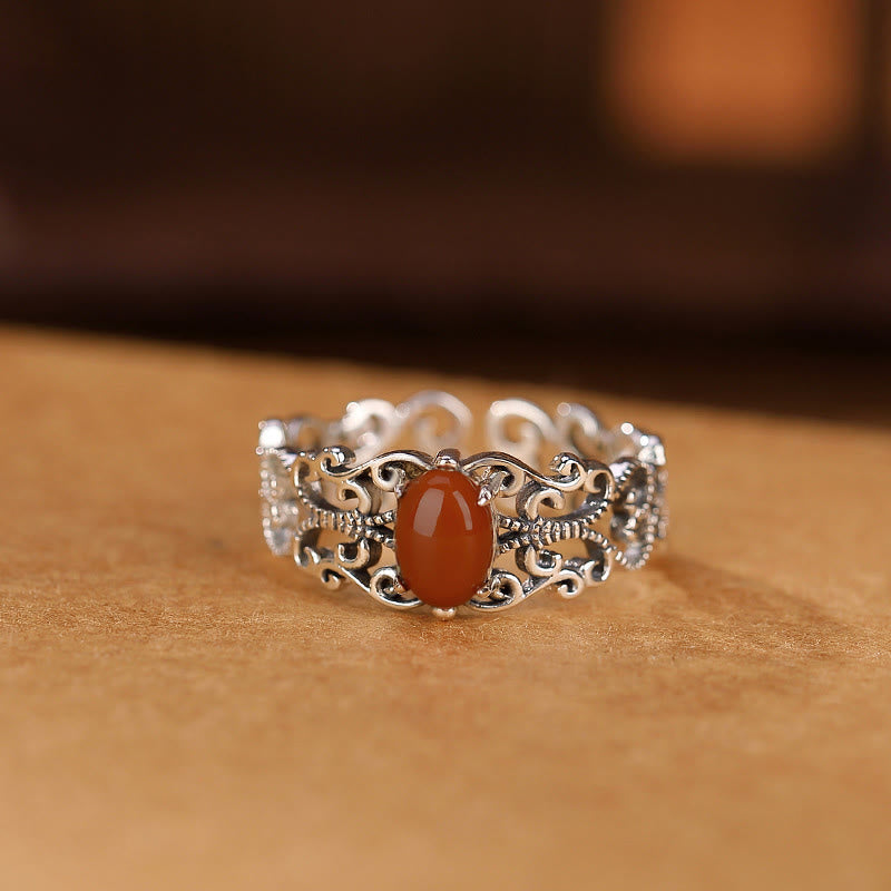 Nimara Ritual 925 Sterling Silver Vintage Red Agate Self-acceptance Calm Ring