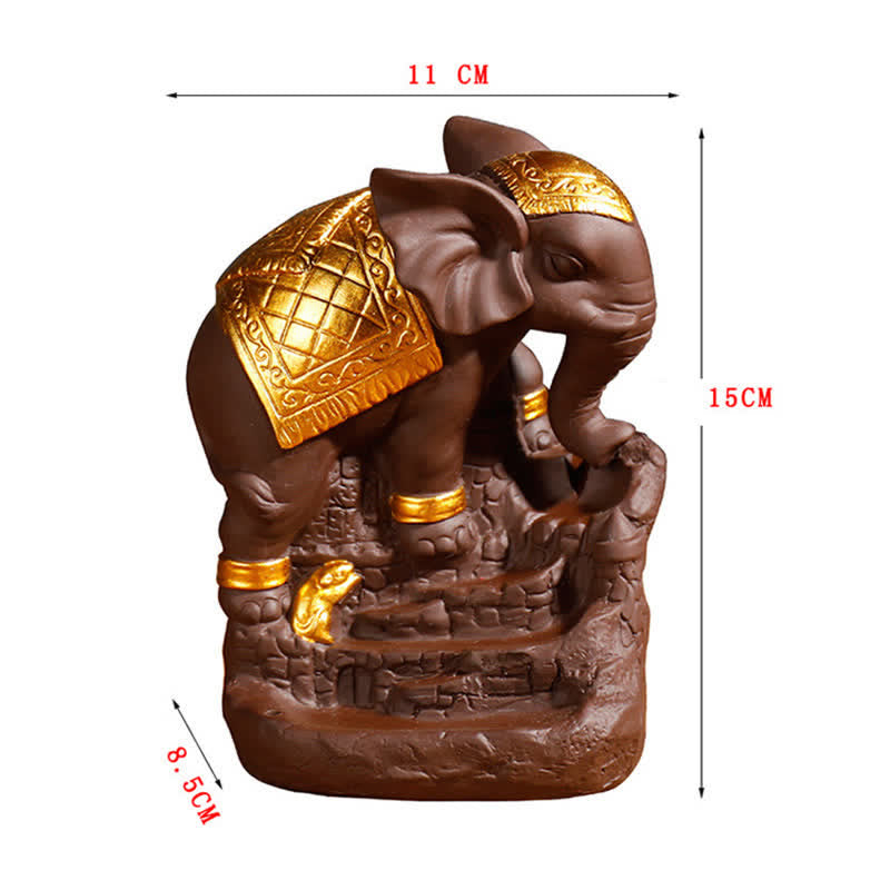 Nimara Ritual Tibetan Elephant Purple Clay Backflow Smoke Fountain Peace Healing Incense Burner Decoration