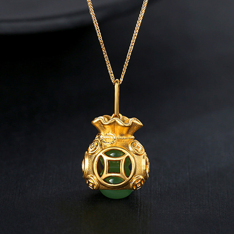 Nimara Ritual Auspicious Feng Shui Money Bag Jade Pendant Necklace