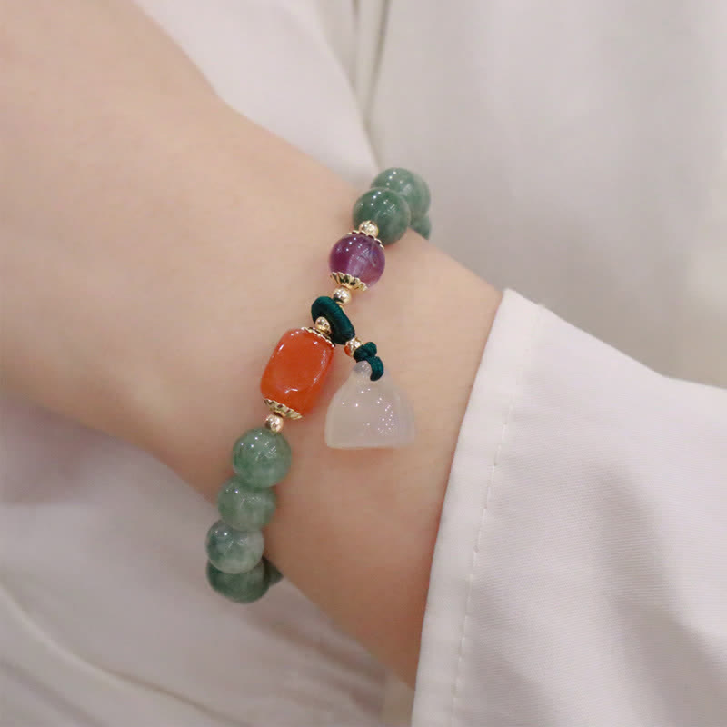 Nimara Ritual Cyan Jade Lotus Pumpkin Wish Peace Buckle Amethyst Crystal Healing Bracelet