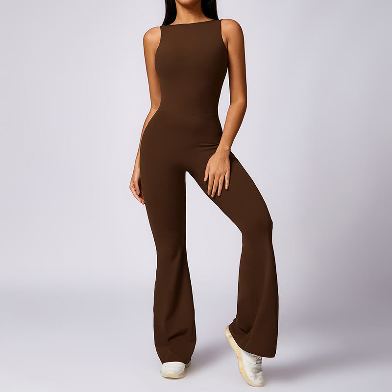 Nimara Ritual Women Casual Sleeveless Jumpsuit Flare Pants Sports Fitness Yoga Bodysuit