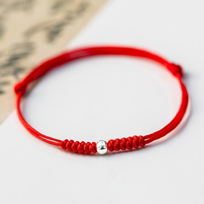 Nimara Ritual 925 Sterling Silver Luck Bead Protection Red String Thin Cord Braided Bracelet