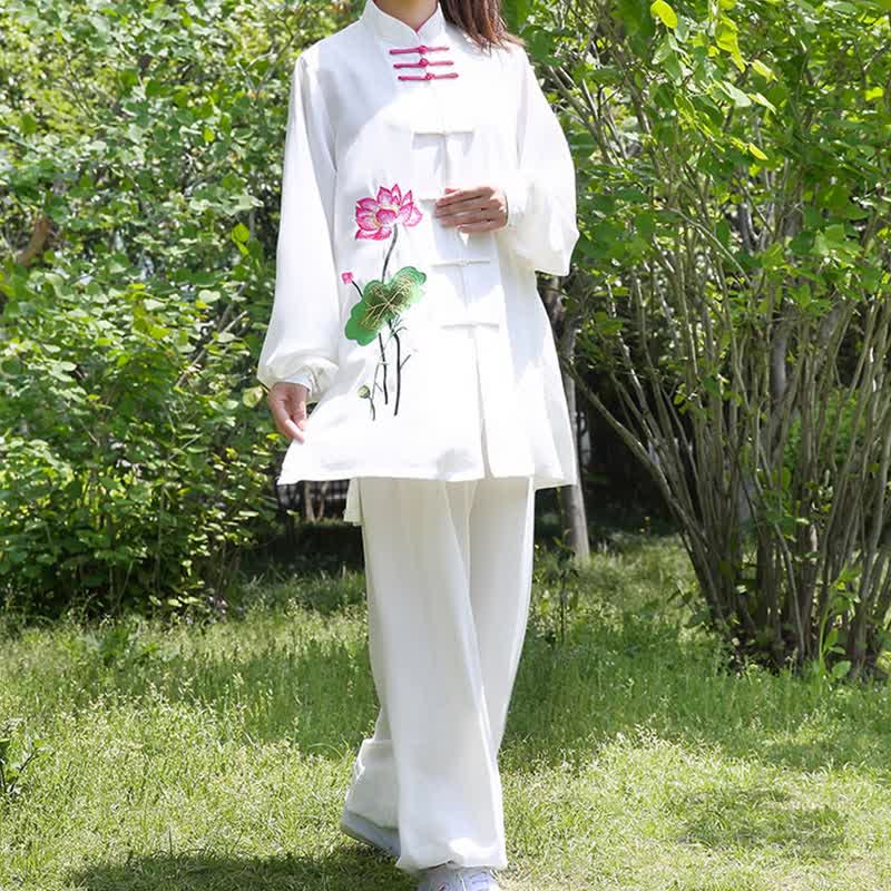 Nimara Ritual Lotus Flower Leaf Pattern Tai Chi Meditation Prayer Spiritual Zen Practice Clothing Women's Set