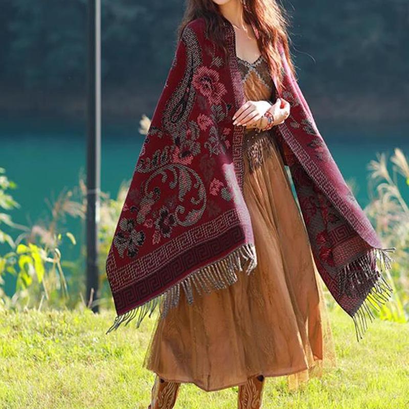 Nimara Ritual Tibetan Flowers Leaves Pattern Design Shawl Cozy Travel Scarf Wrap