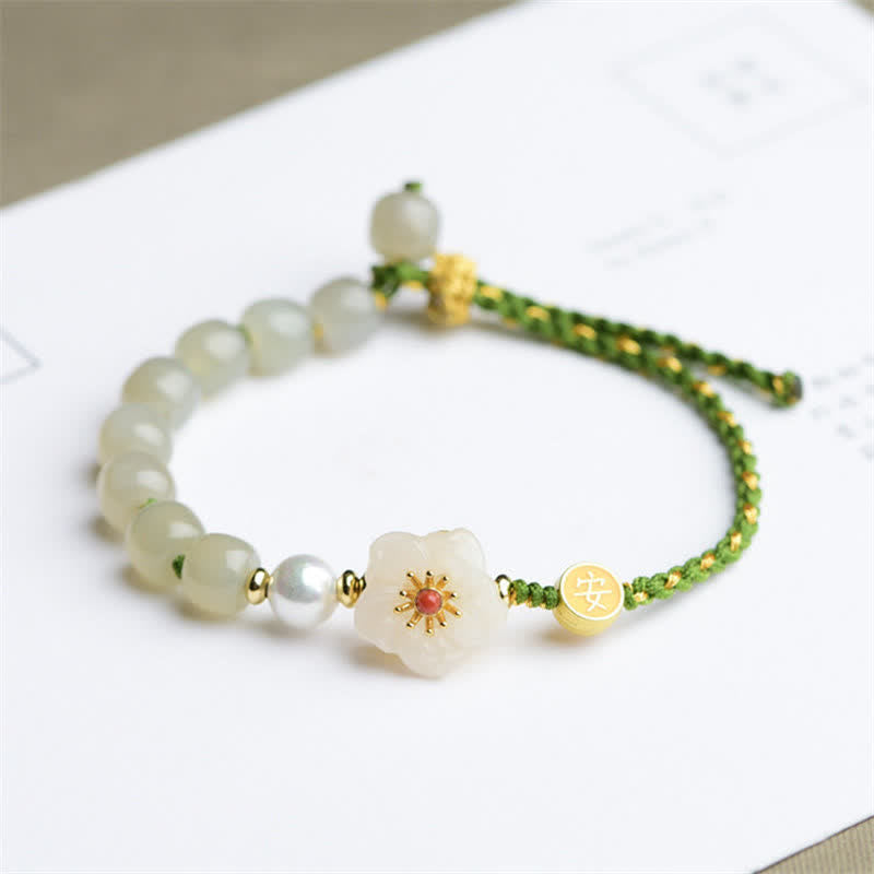 Nimara Ritual 925 Sterling Silver Natural Hetian Jade Peach Blossom Luck Bracelet