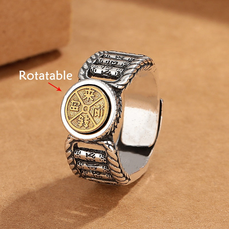 Nimara Ritual Tibetan Om Mani Padme Hum Carved Design Copper Coin Purity Rotatable Ring