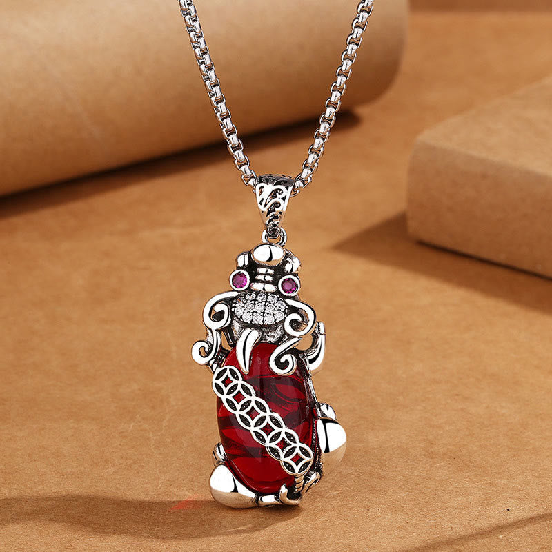 Nimara Ritual PiXiu Garnet Copper Coin Wealth Luck Necklace Pendant