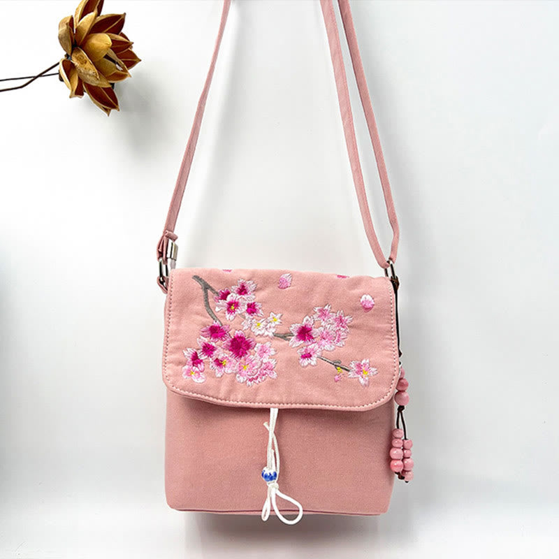 Nimara Ritual Embroidered Camellia Epiphyllum Gardenia Sakura Flowers Crossbody Bag Shoulder Bag Cellphone Bag