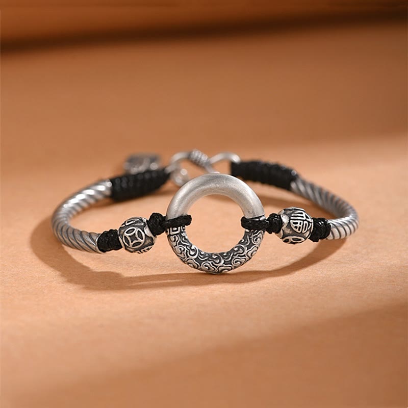 Nimara Ritual 999 Sterling Silver Fu Character Peace Buckle Copper Coin Auspicious Clouds Fortune Bracelet
