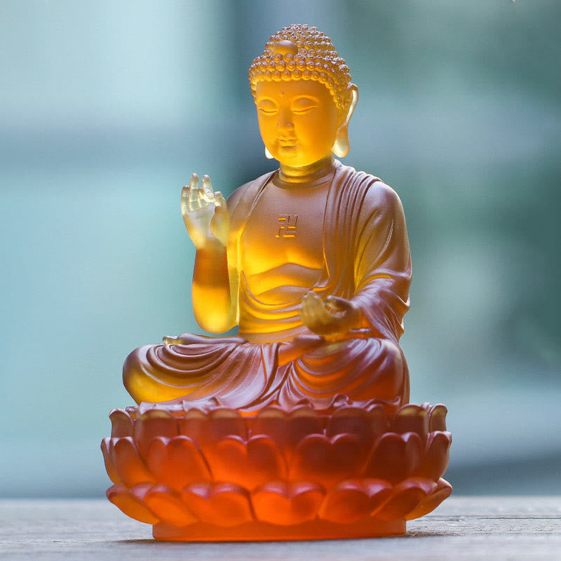 Nimara Ritual Handmade Sakyamuni Buddha Liuli Crystal Art Piece Compassion Statue Home Office Offering Decoration