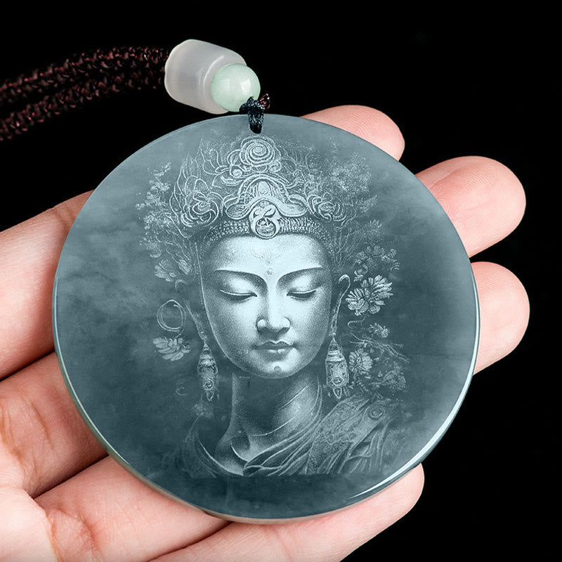 Nimara Ritual Kwan Yin Avalokitesvara Jade Abundance String Necklace Pendant