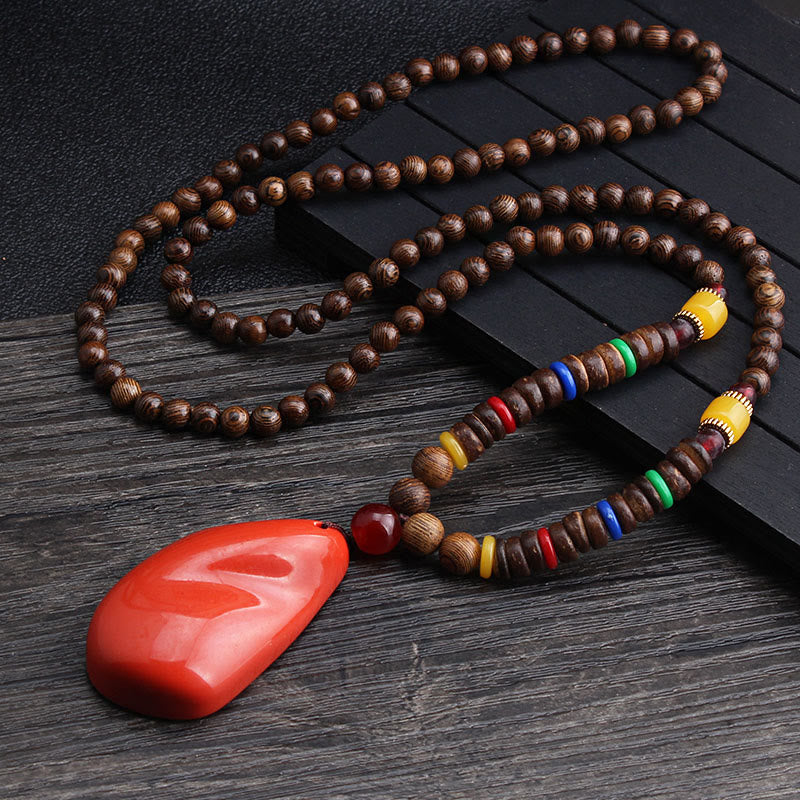 Nimara Ritual Tibetan Wenge Wood Bodhi Seed Agate Balance Peace Necklace Pendant