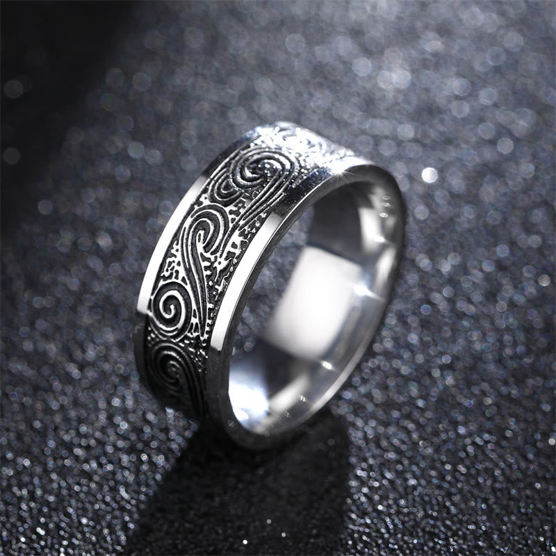Nimara Ritual Vintage Wave Auspicious Clouds Engraved Pattern Titanium Steel Balance Ring