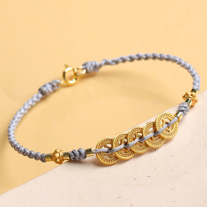 Nimara Ritual Copper Coin Fortune Tree Pearl Luck Blue Rope Braided Bracelet