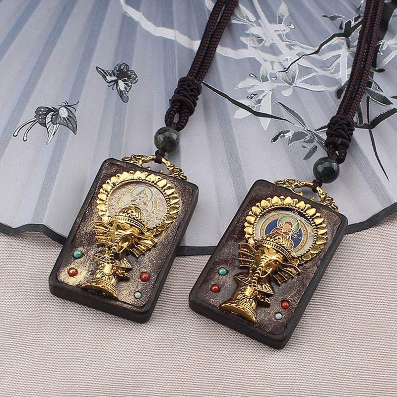 Nimara Ritual Ebony Wood Elephant God of Fortune Buddha Blessing Necklace String Pendant