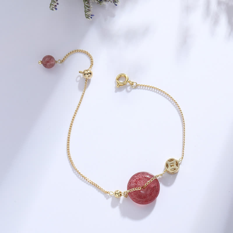 Nimara Ritual Strawberry Quartz Peace Buckle Coin Love Bracelet