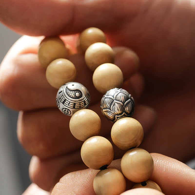 Nimara Ritual Tibet Peach Wood Lotus Cinnabar Bagua Yin Yang Luck Wealth Bracelet