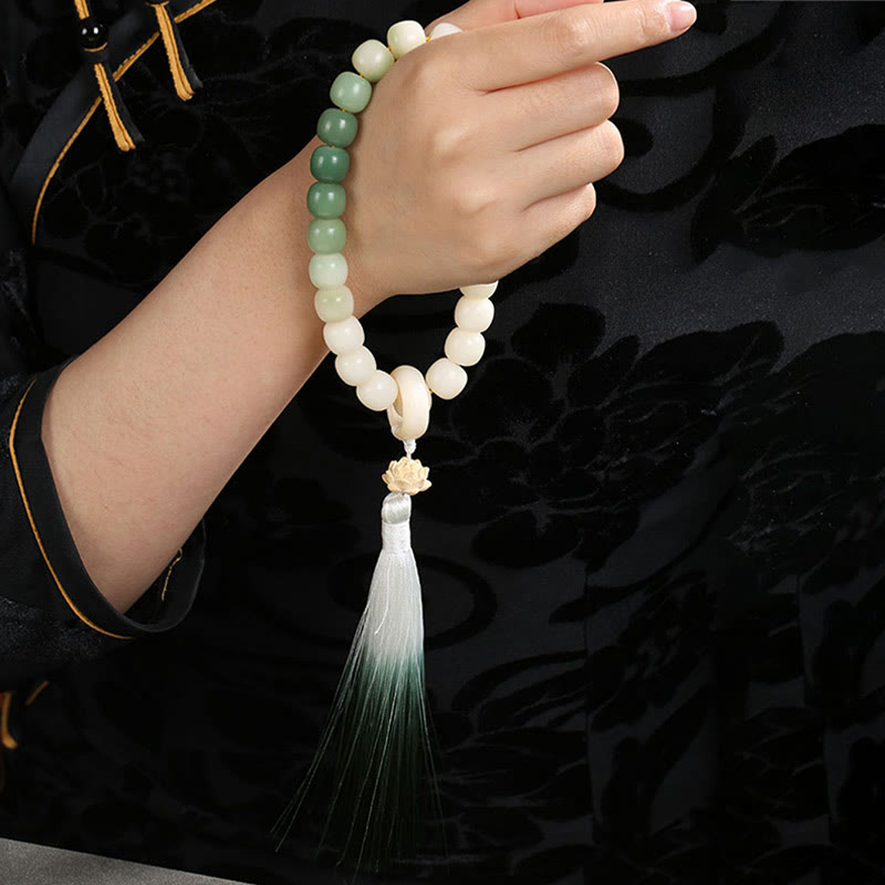 Nimara Ritual Natural Gradient Bodhi Seed Fortune Money Bag Lotus Wisdom Tassel Wrist Mala