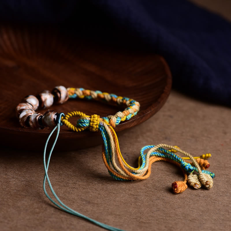 Nimara Ritual Handmade Multicolored Rope Liuli Glass Bead Fortune Braided Bracelet