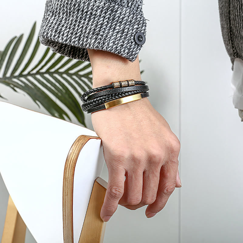 Nimara Ritual Leather Multi-Layer Titanium Steel Balance Braided Magnetic Buckle Bracelet
