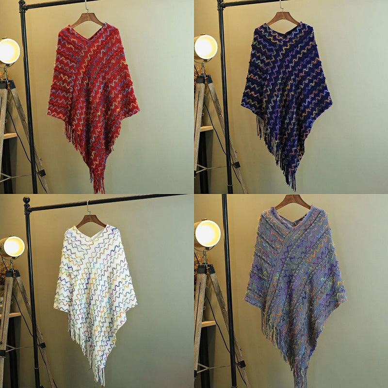 Nimara Ritual Tibetan Colorful Striped Shawl Tassels Pullover Winter Cozy Travel Scarf Wrap
