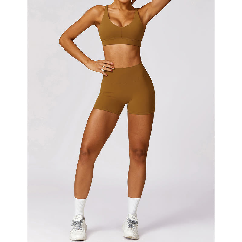 Nimara Ritual Gym Sports Yoga Backless Bra Crop Tank Top Breathable Shorts