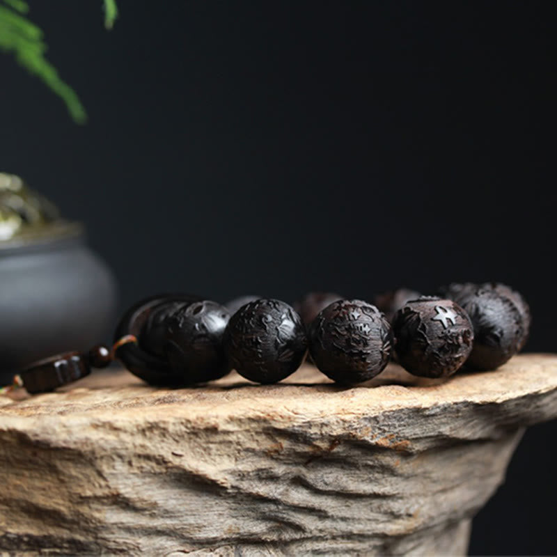 Nimara Ritual Ebony Wood Chinese Character Yin Yang Engraved Gourd Balance Bracelet