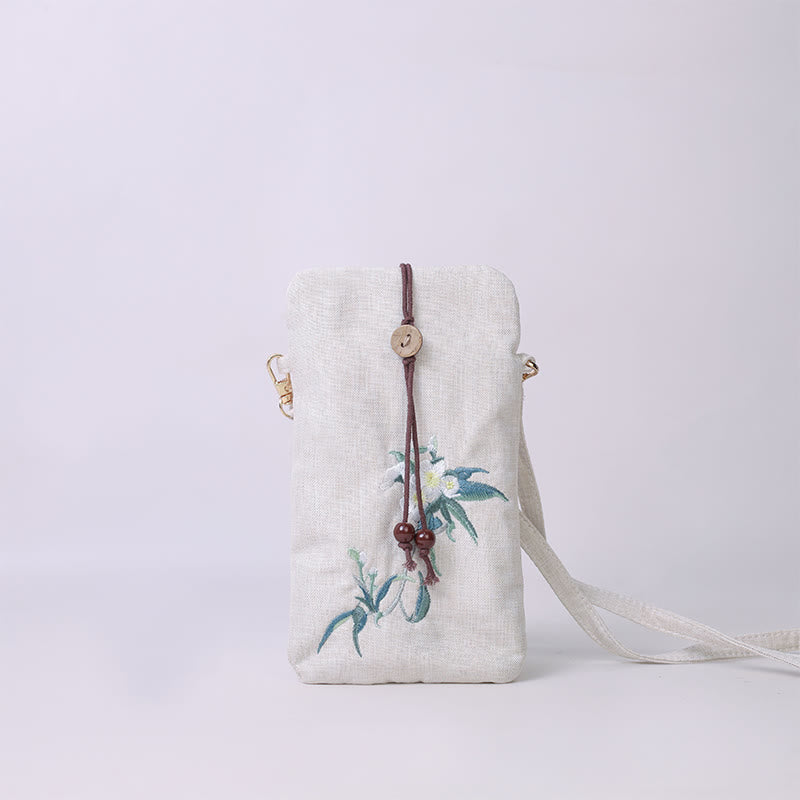 Nimara Ritual Small Embroidered Flowers Crossbody Bag Shoulder Bag Cellphone Bag 11*20cm