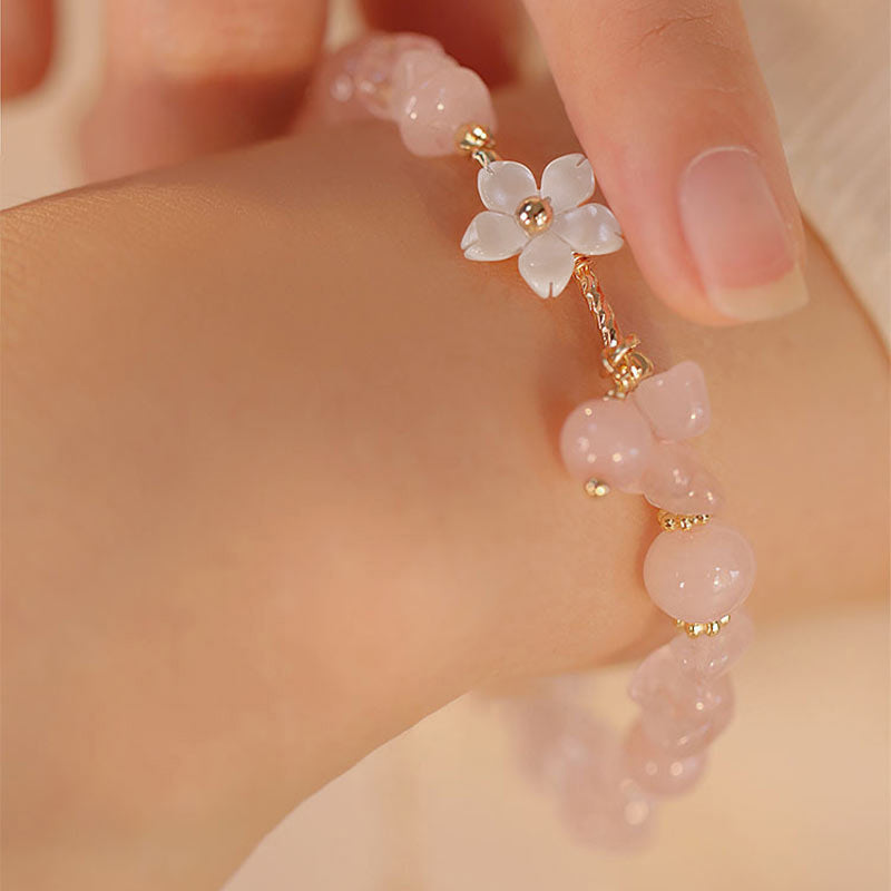 Nimara Ritual 14k Gold Plated Natural Pink Crystal Flower Love Bracelet