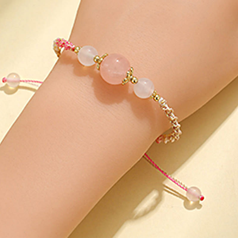 Nimara Ritual Strawberry Quartz Pink Crystal Prehnite White Agate Bead Healing Rope Bracelet