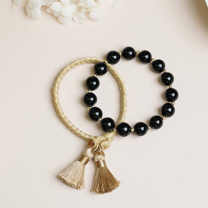 Nimara Ritual 2Pcs Black Onyx Bead Support Protection String Bracelet