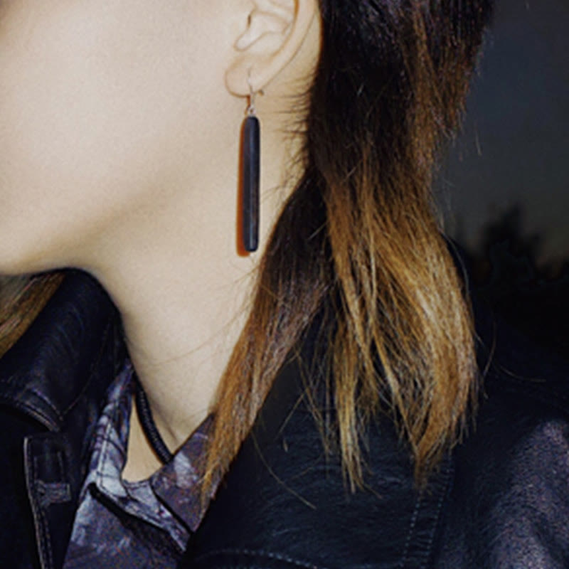 Nimara Ritual 925 Sterling Silver Ebony Wood Texture Balance Peace Drop Dangle Earrings
