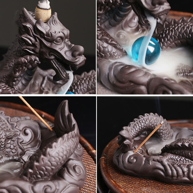Nimara Ritual Dragon Playing Ball Flower Protection Incense Burner Decoration