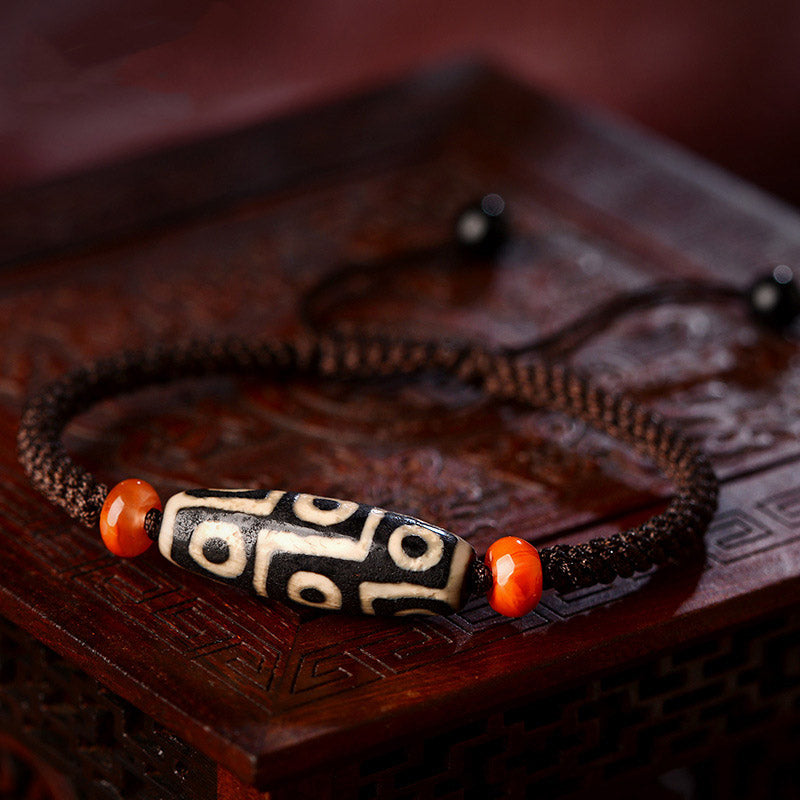 Nimara Ritual Tibetan Nine-Eye Dzi Bead Prosperity String Bracelet