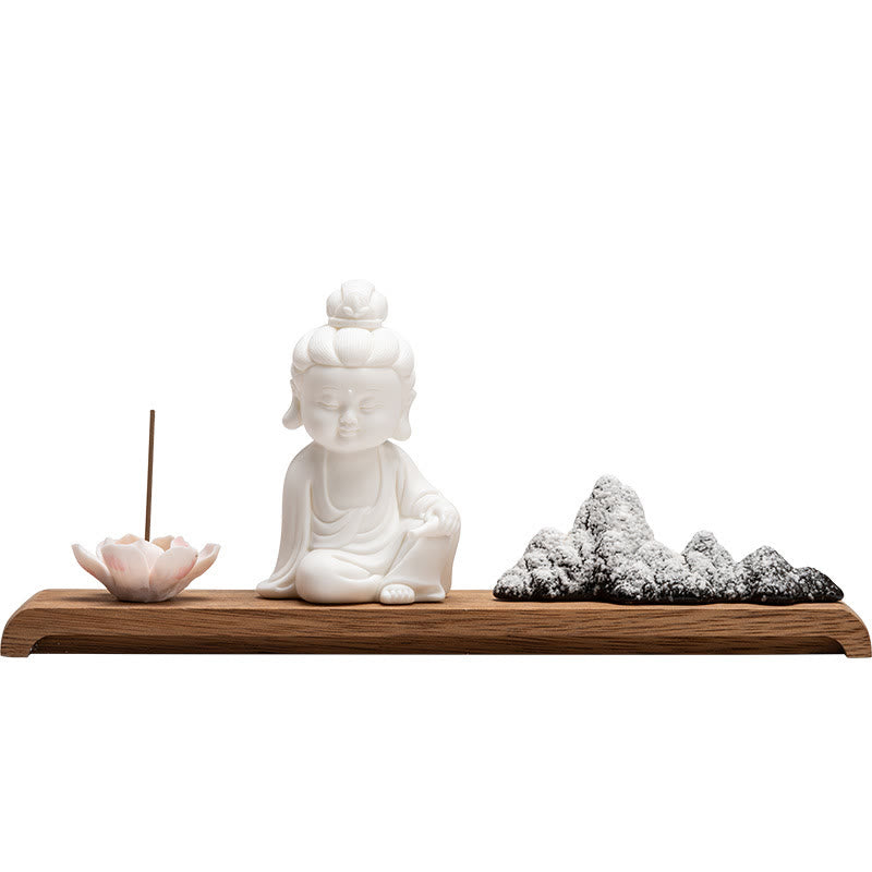Nimara Ritual Lotus Flower Tathagata Kwan Yin Avalokitesvara Ksitigarbha Meditation Ceramic Stick Incense Burner Decoration