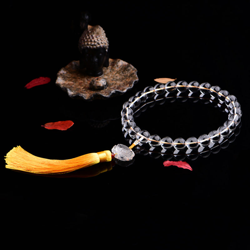 Nimara Ritual Natural White Crystal Lotus Wrist Mala Meditation Tassels Pocket Mala Car Decoration